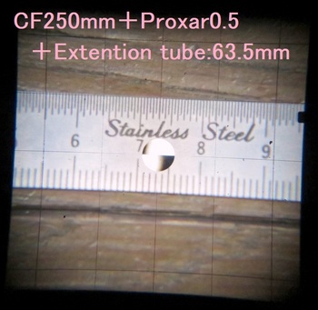 CF250mm+Proxar0.5+VariableExtentionTube85時のファインダー映像